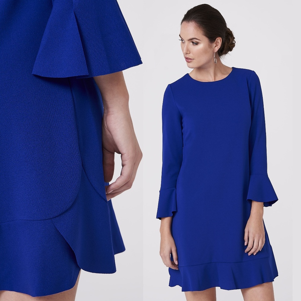 LONDON TIMES RUFFLE TRIM ROYAL BLUE DRESS